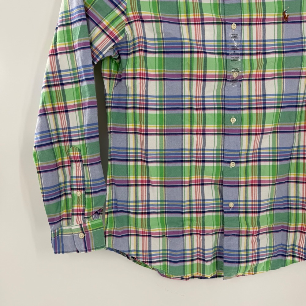 Polo Ralph Lauren Mens Slim Fit Plaid Button Down Shirt Green Blue L NWT - Picture 4 of 9